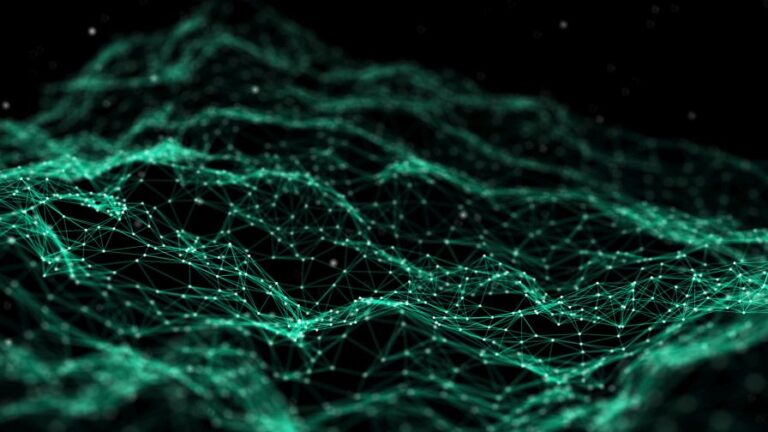 Network connection dots and lines. Technology background. Plexus. Big data background. Green. 3d rendering. Dmitry