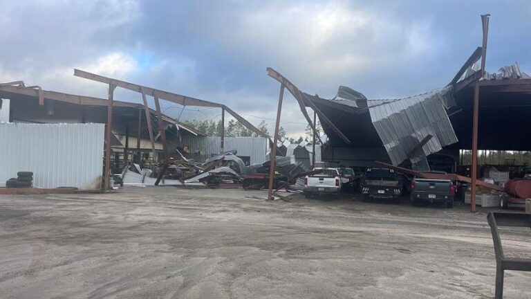 This farm structure came up on the losing end in its battle against Hurricane Helenes winds